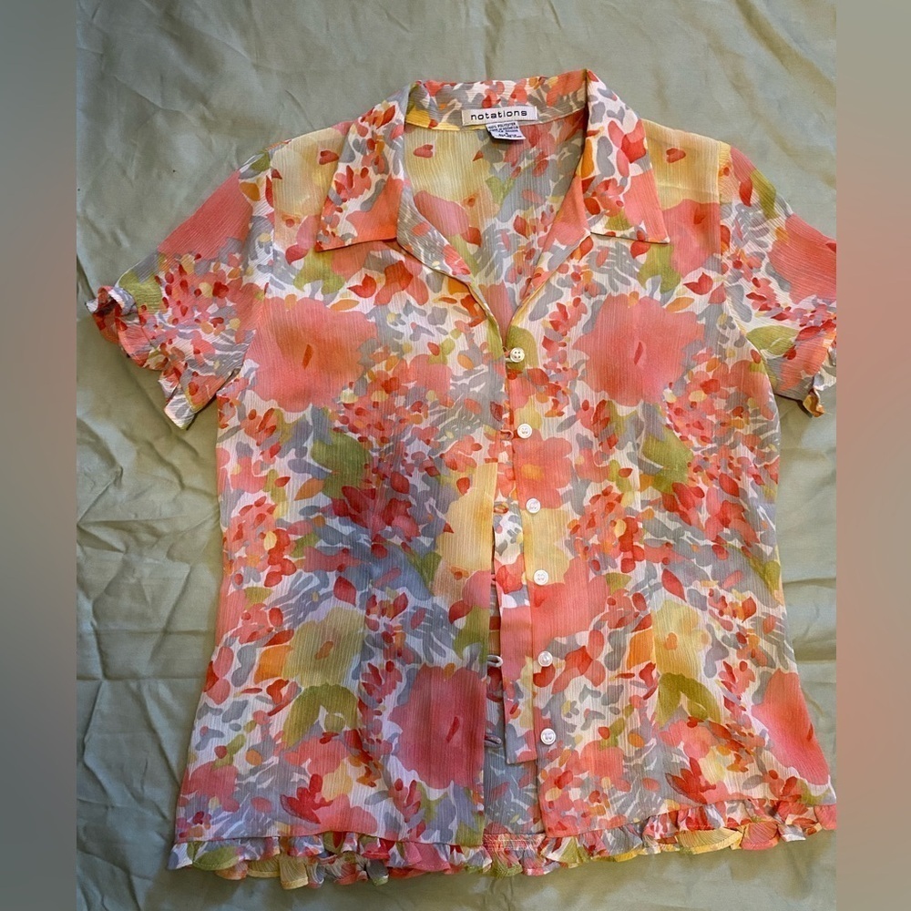 Vintage Notation Women Flower Shirt - Button Down -Size S - Excellent Condition